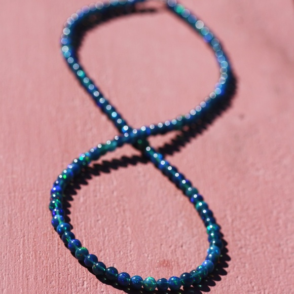 Natural Black Opal Necklace Handmade Solid 18K White Gold ,  October Birthstone - Picture 5 of 6